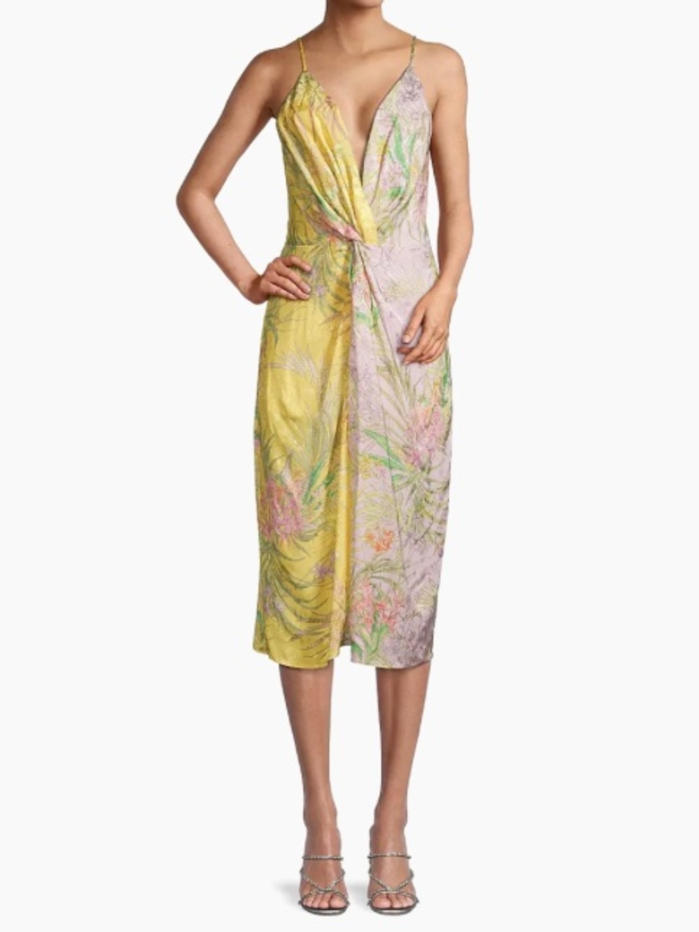 NWT Delfi Collective Frankie Knotted Plunge-Neck Midi Dress Size XS